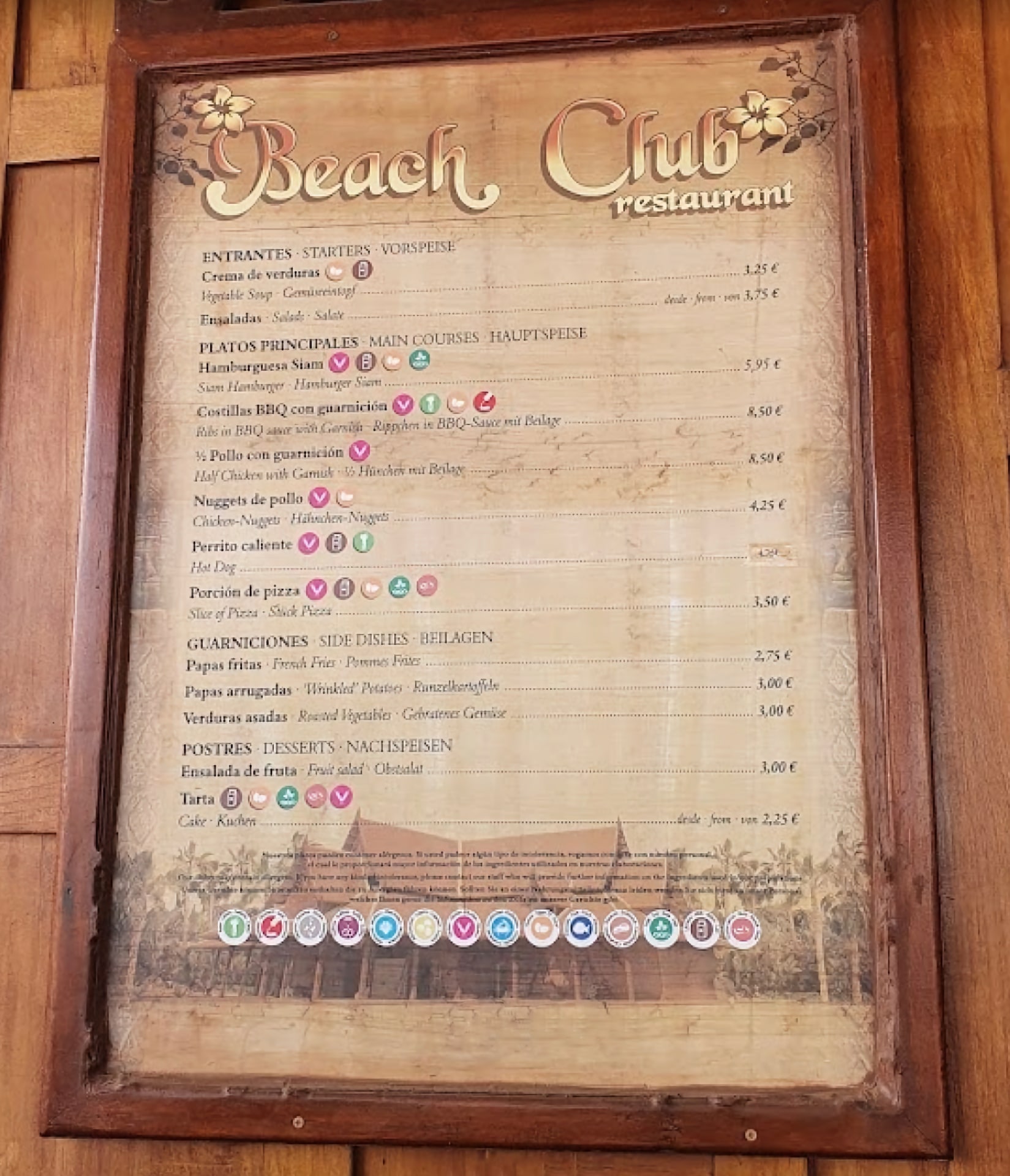 Delicious menu options at the beach club in Siam Park, Tenerife, offering a wide range of delectable dishes and drinks
