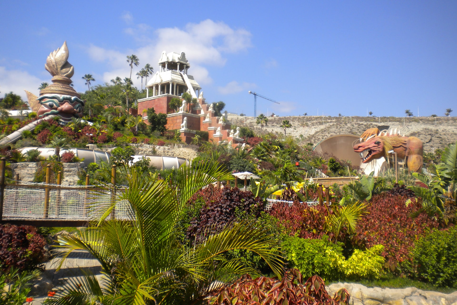 Panoramic view of Siam Park, Tenerife, showcasing its diverse attractions and vibrant atmosphere