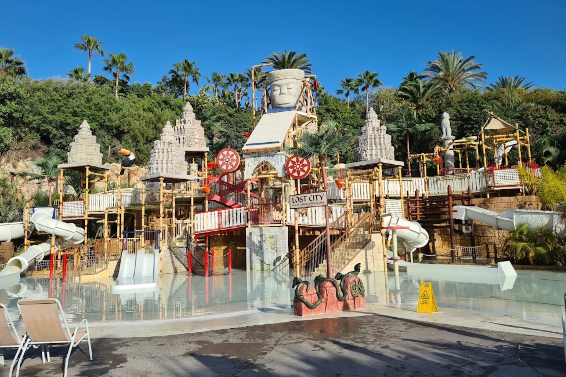 Kids enjoying at the Lost City dedicated play area in Siam Park, Tenerife