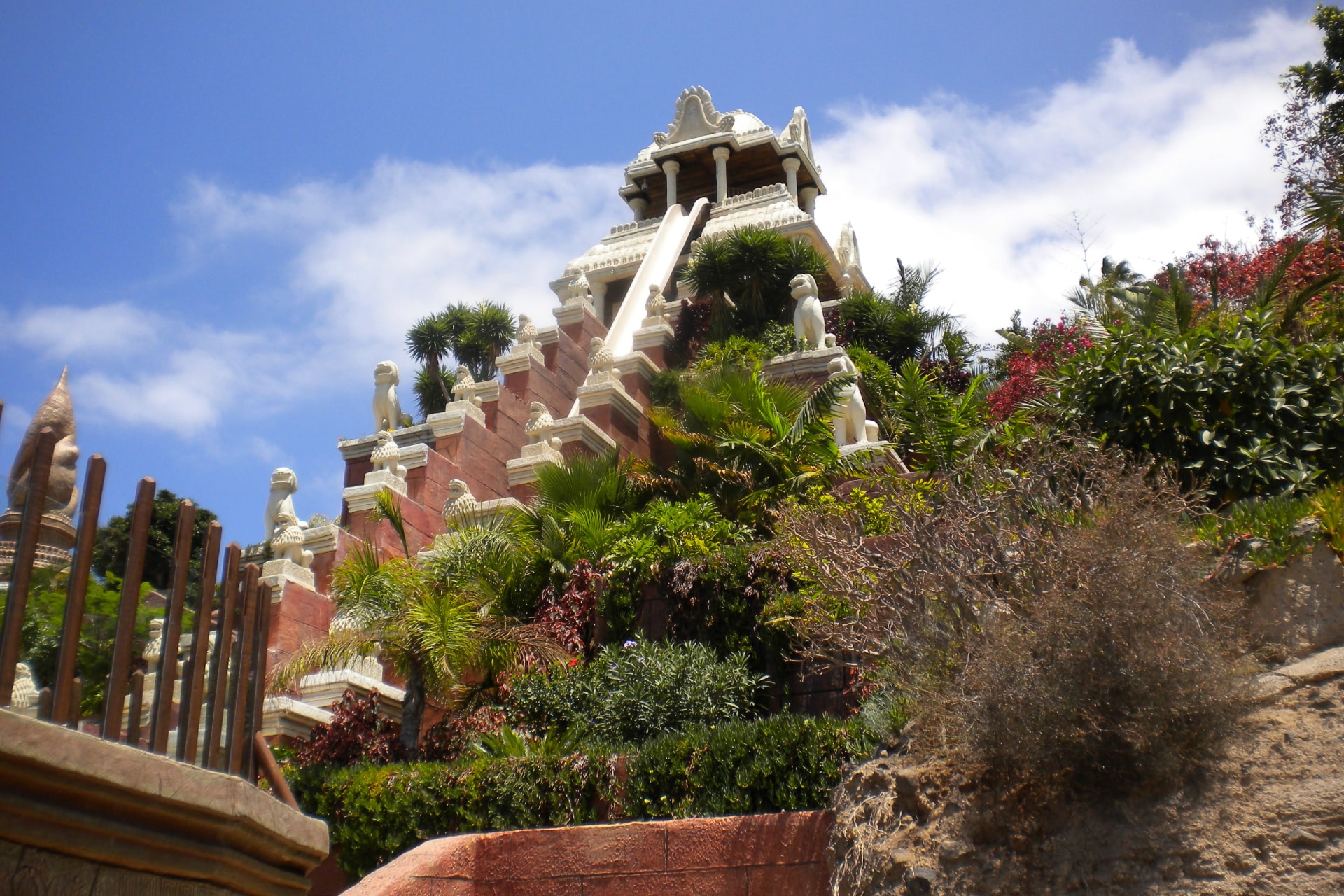 Lower view of the impressive Tower of Power slide at Siam Park in Tenerife